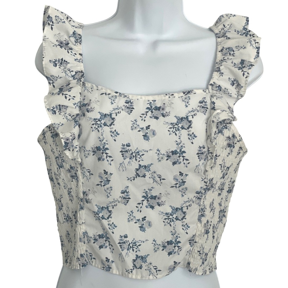 No Frills Womens Cottagecore‎ Coquette Fairycore Crop Top Ruffle Floral XL